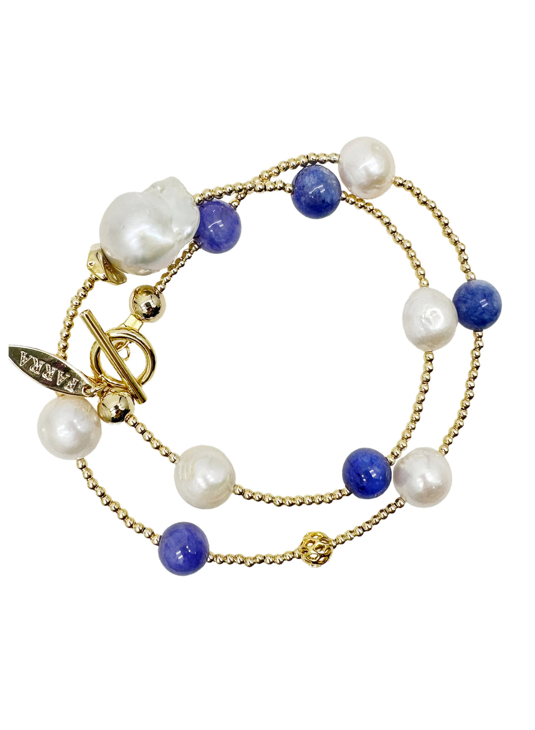 Introducing our versatile Blue Jade and Baroque Pearls Double Layer Bracelet LB010 - FARRA