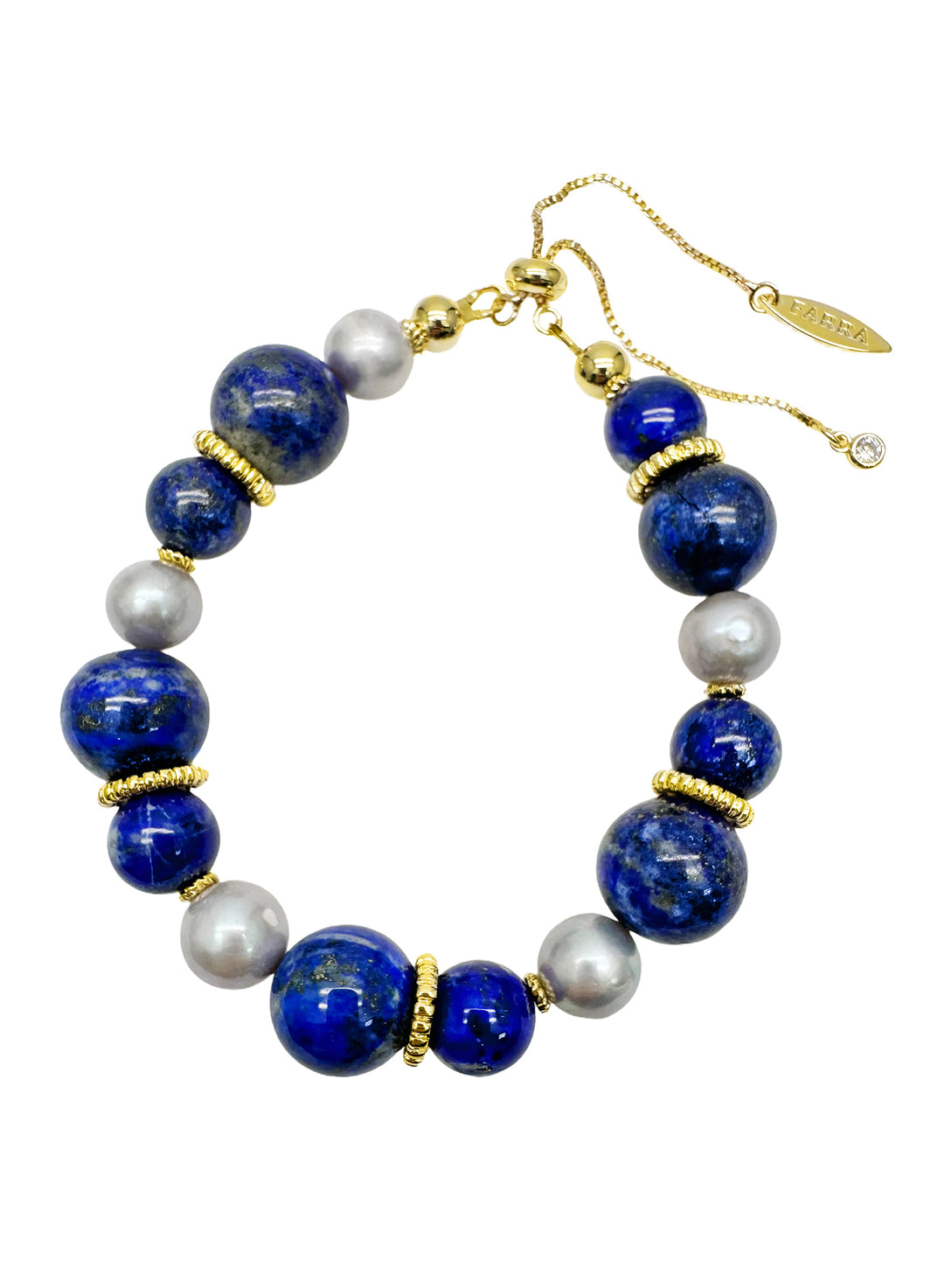 Nugget Blue Lapis with Gray Freshwater Pearls Adjustable Bracelet LB011 - FARRA