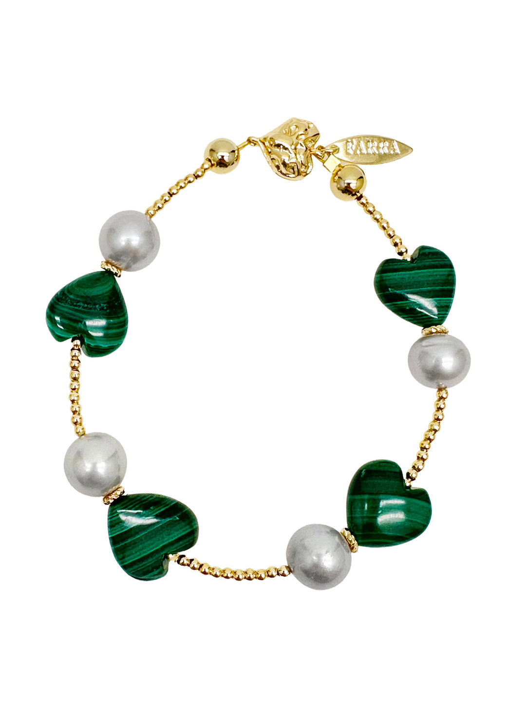 Heart Green Malachite with Gray Freshwater Pearls Bracelet LB013 - FARRA