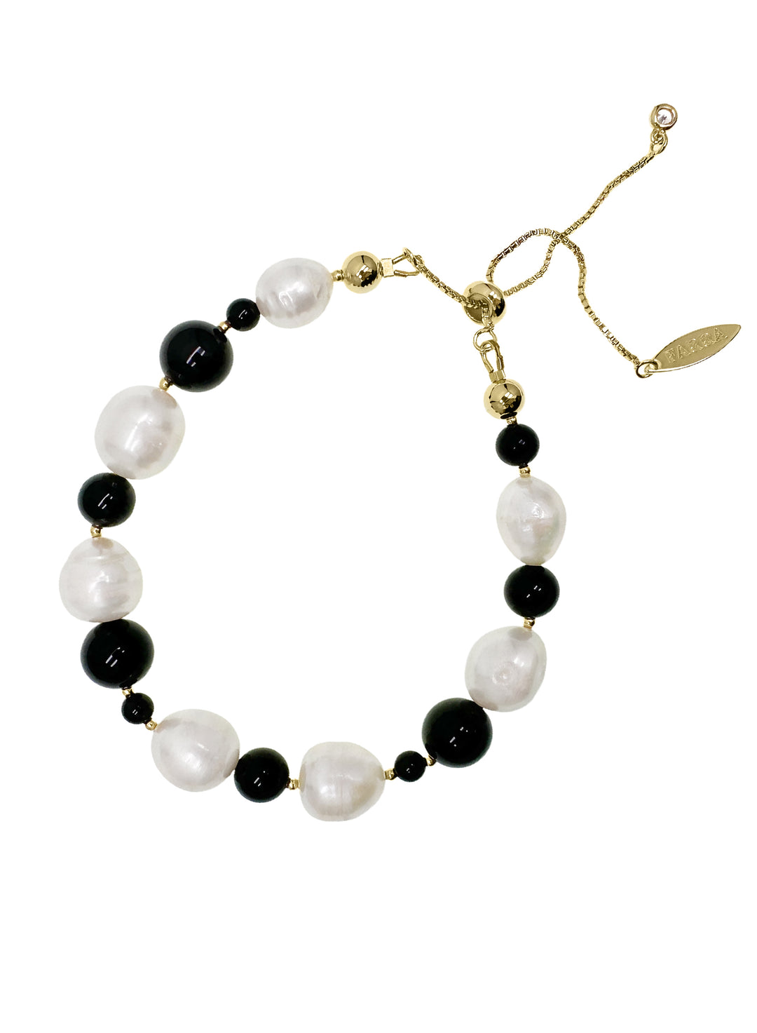 Baroque Pearls with Black Obsidian Adjustable Bracelet LB018 - FARRA