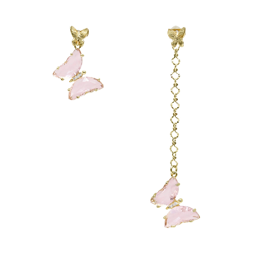 Asymmetric Pink Crystal Butterfly Earrings LE001 - FARRA
