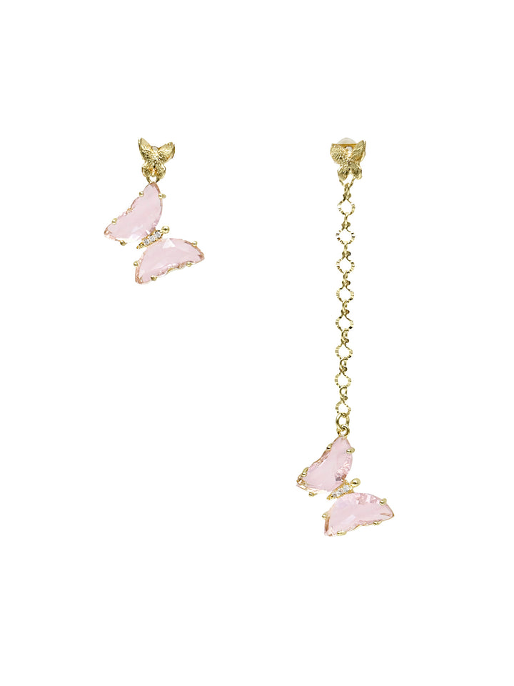 Asymmetric Pink Crystal Butterfly Earrings LE001