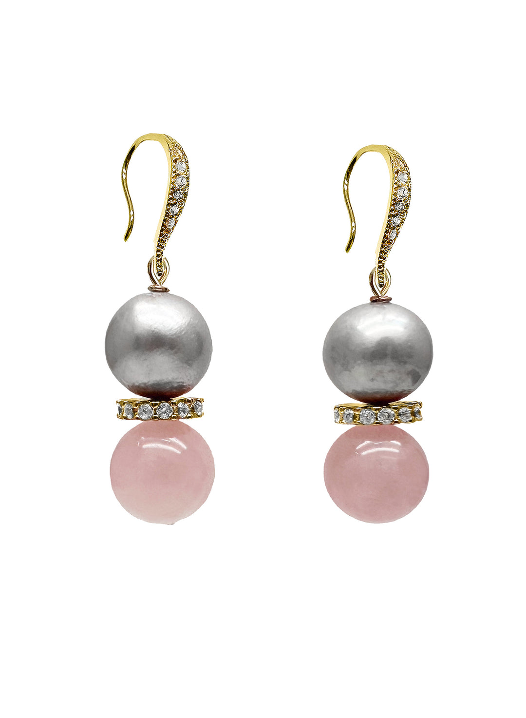 Pink Rose Quartz and Gray Freshwater Pearls Earrings LE004 - FARRA