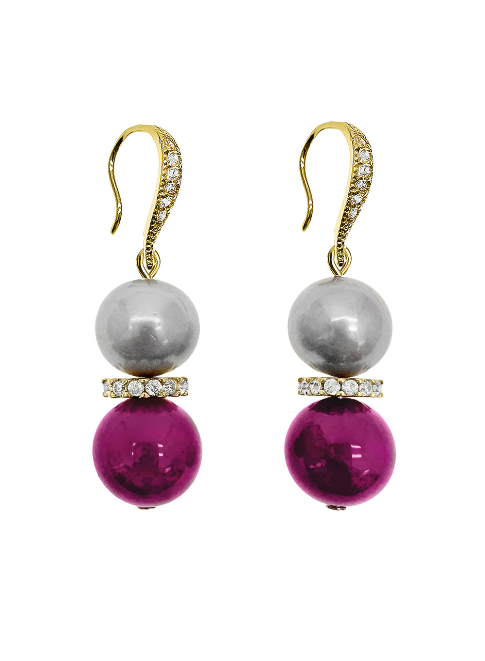 Gray Freshwater Pearls with Magenta Gemstone Earrings LE012 - FARRA