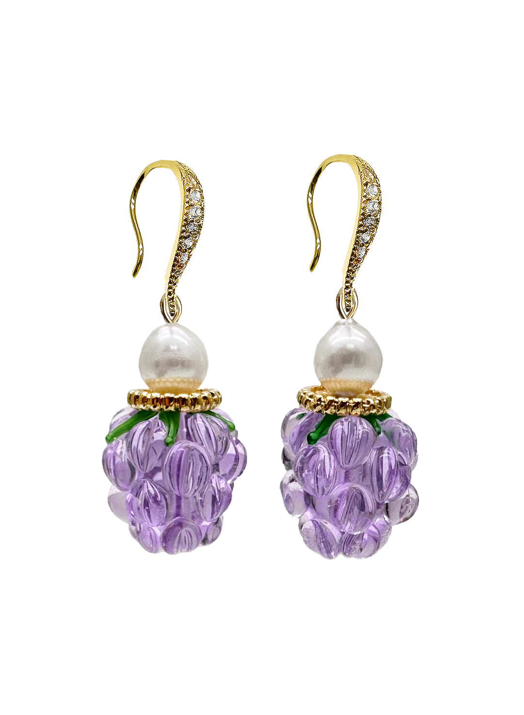Purple Glass Raspberry with Freshwater Pearls Earrings LE015 - FARRA
