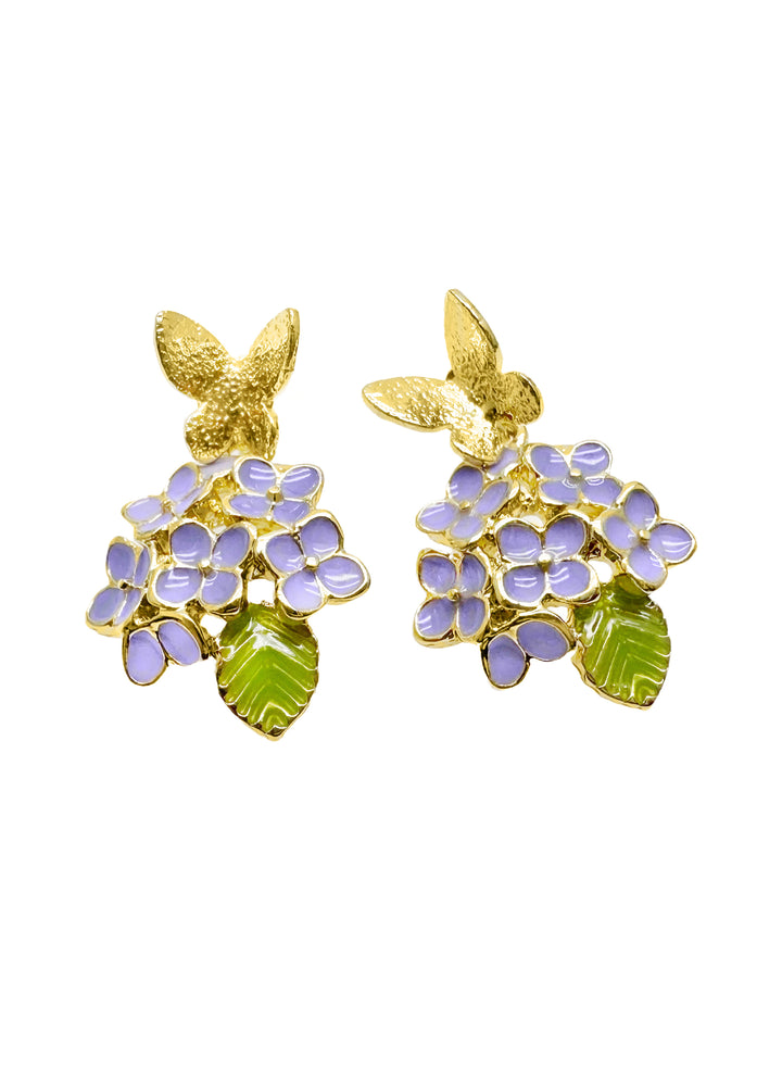 Purple Flower with Butterfly Stud Earrings LE016 - FARRA