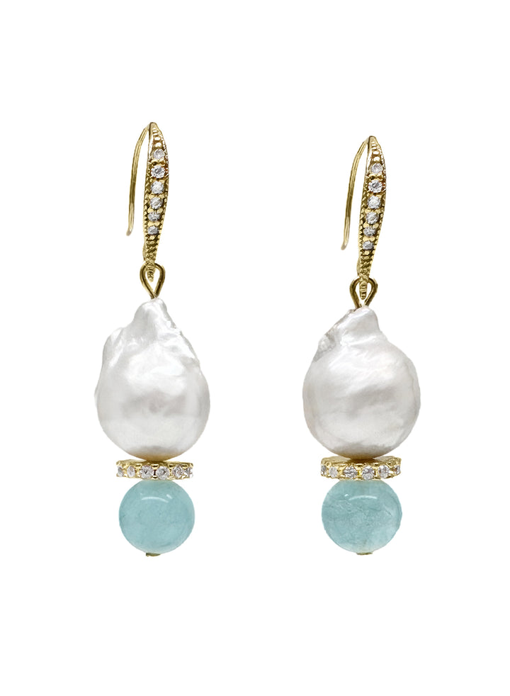 Natural Baroque Pearls with Blue Aquamarine Earrings LE019 - FARRA