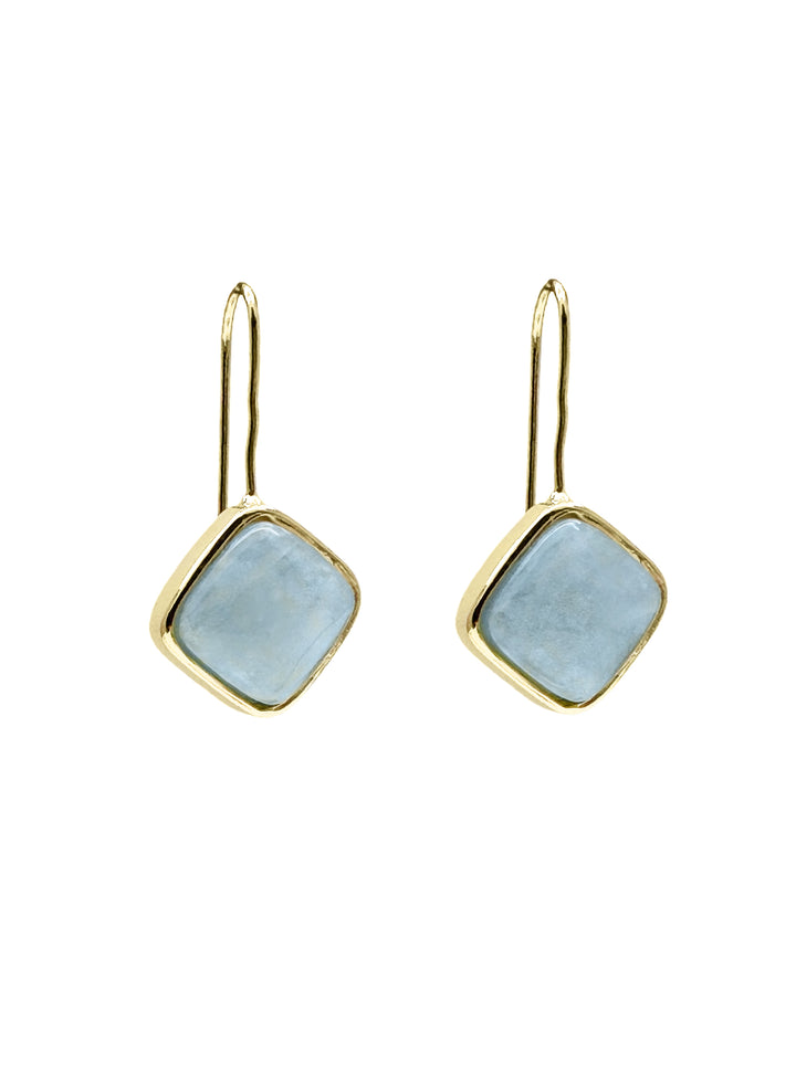 Square Shaped Aquamarine Hook Earrings LE021 - FARRA