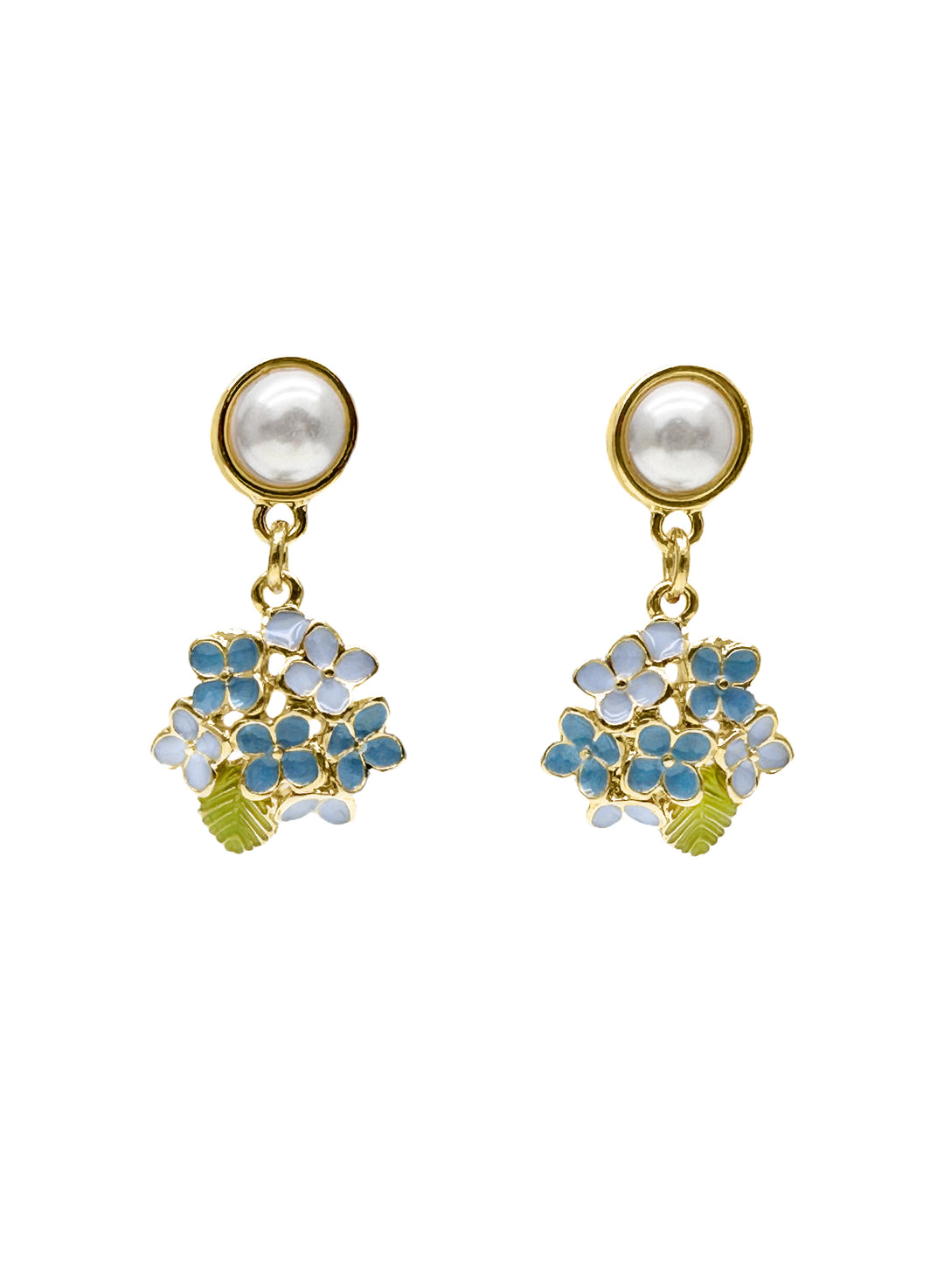 Blue Flower Dangle With Pearls Stud Earrings LE022 - FARRA