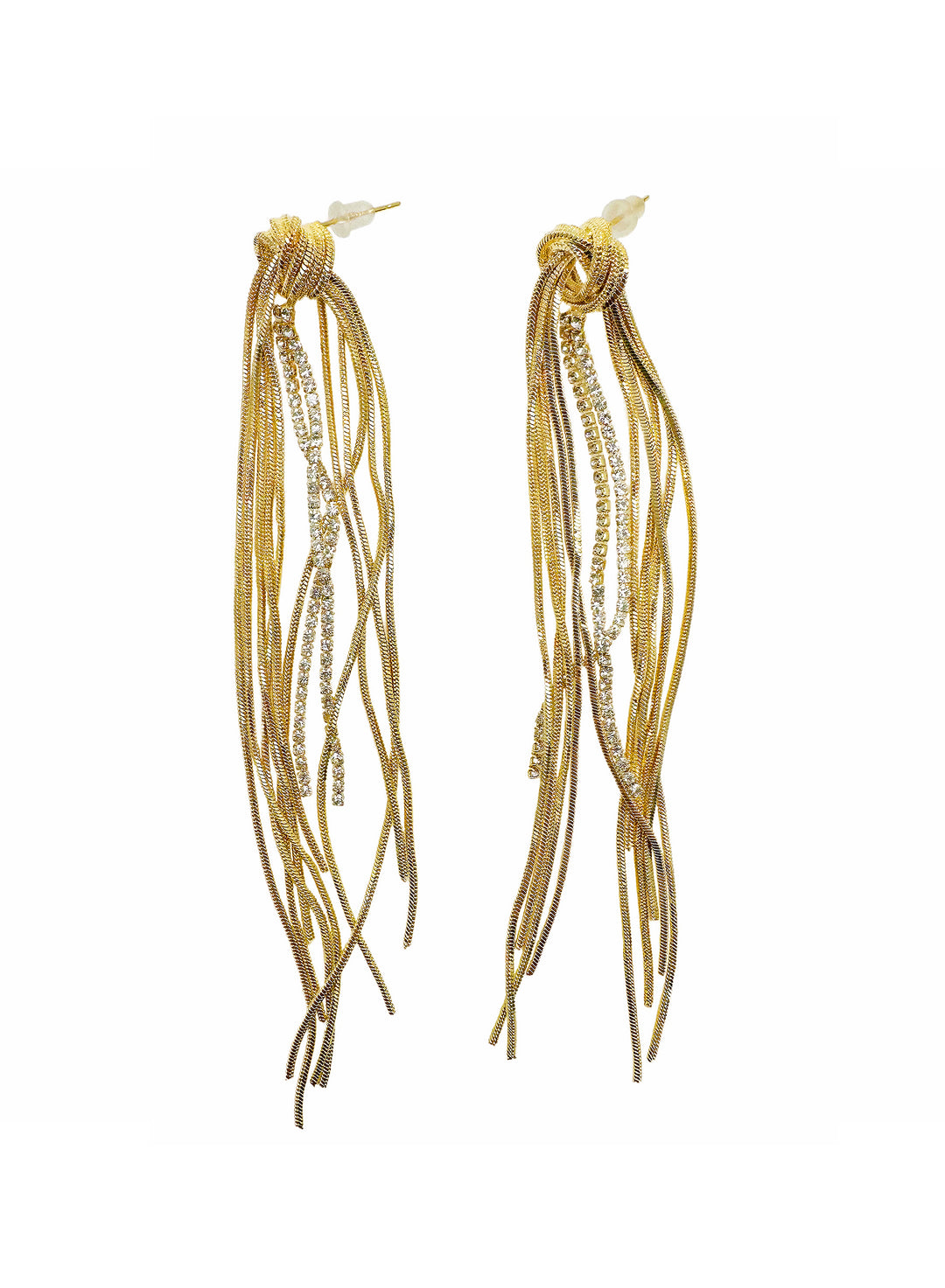 Gold With zircon Long Tassel Earrings LE023 - FARRA