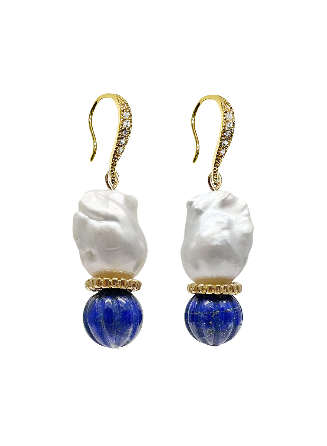 Classic Baroque Pearls with Pumpkin-Shaped Lapis Earrings LE024 - FARRA