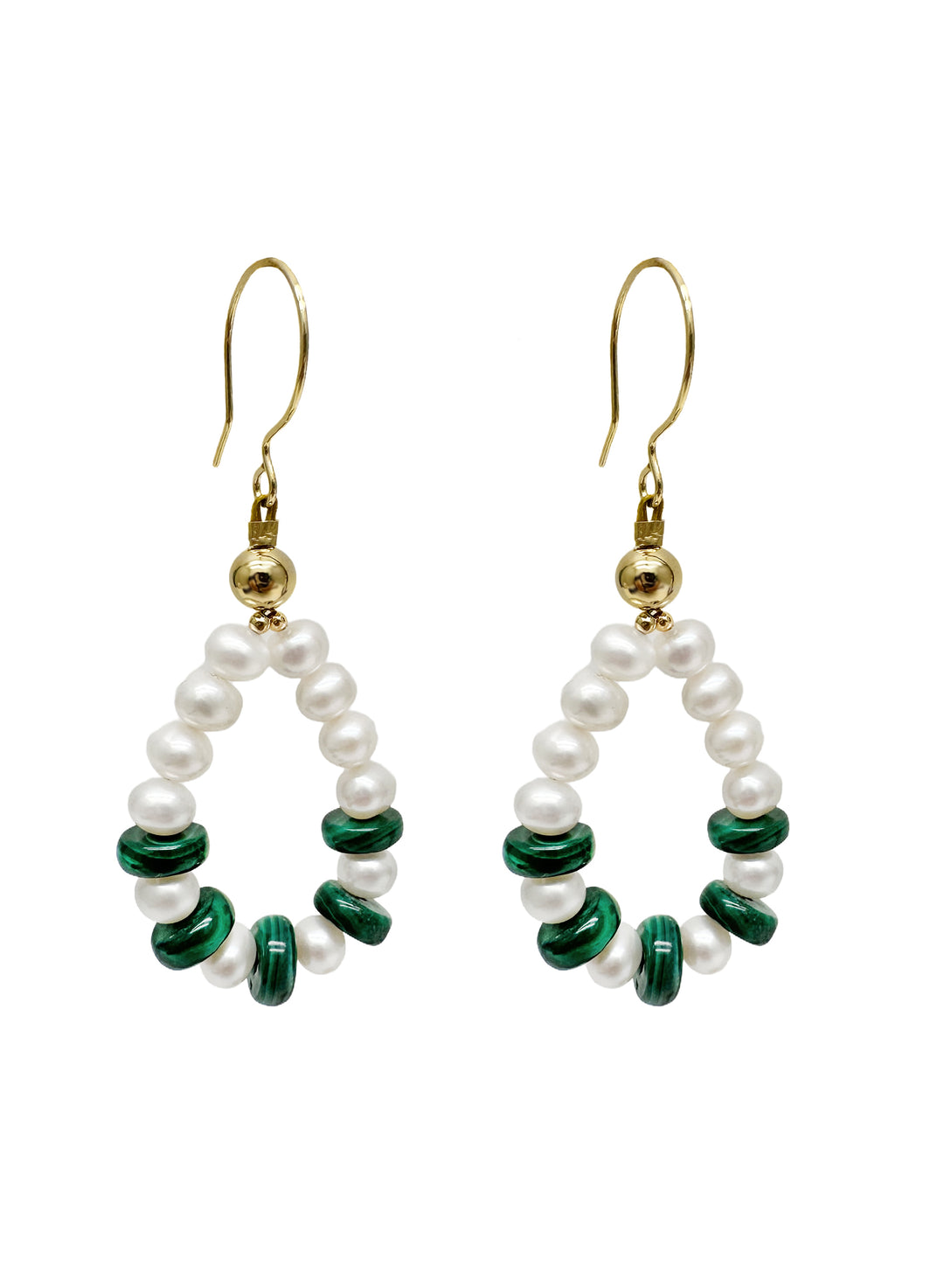 Handcrafted Teardrop Freshwater Pearls With Malachite Earrings LE028 - FARRA