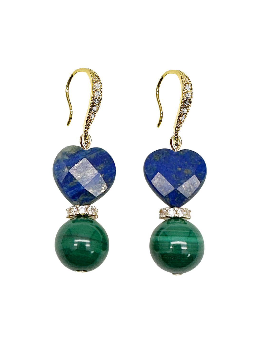 Heart-Shaped Lapis with Round Malachite Earrings LE032 - FARRA