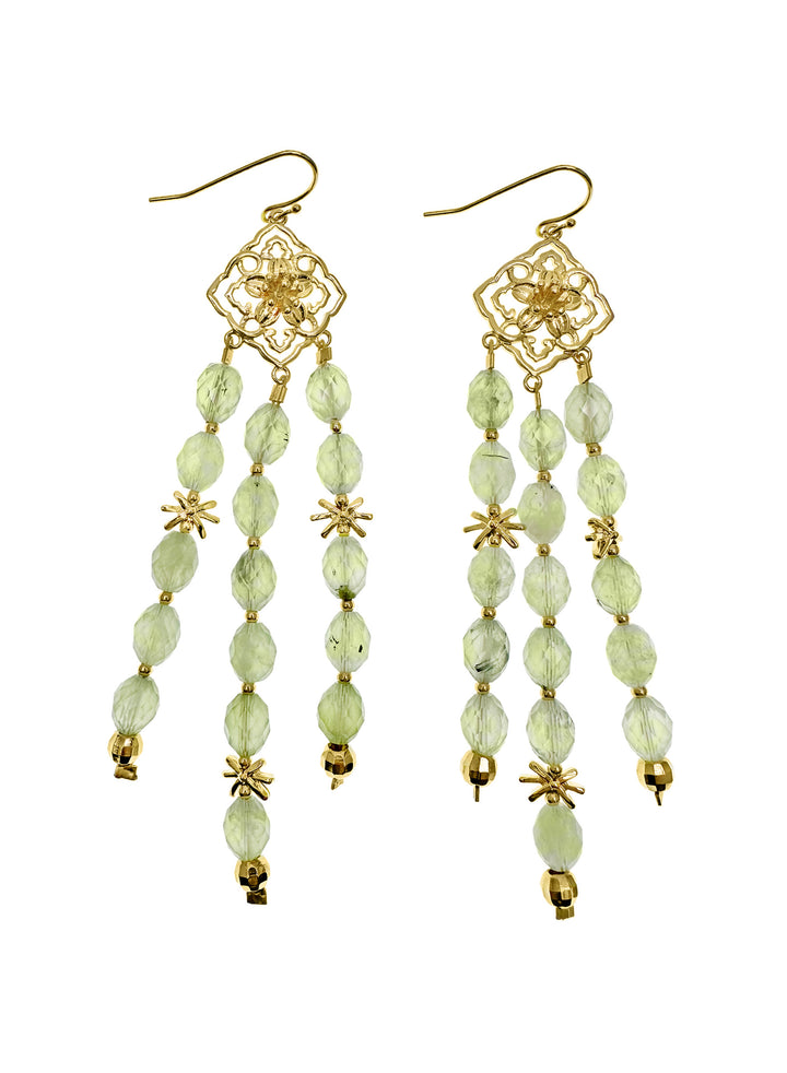 Bohemian Flower Frame with Prehnite Beaded Tassel Earrings LE033 - FARRA