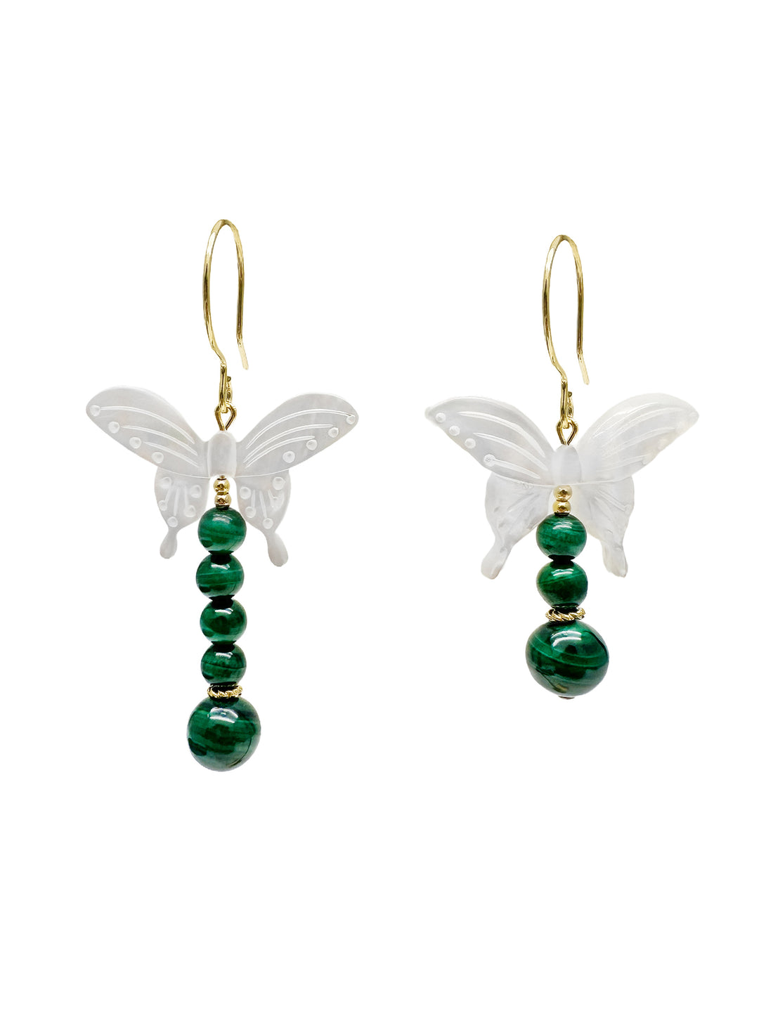 Butterfly-Shaped Shell with Malachite Statement Earrings LE034 - FARRA