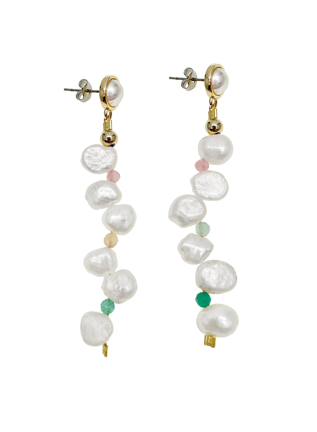 Flower Petal Freshwater Pearls With Colorful Stones Earrings LE035 - FARRA