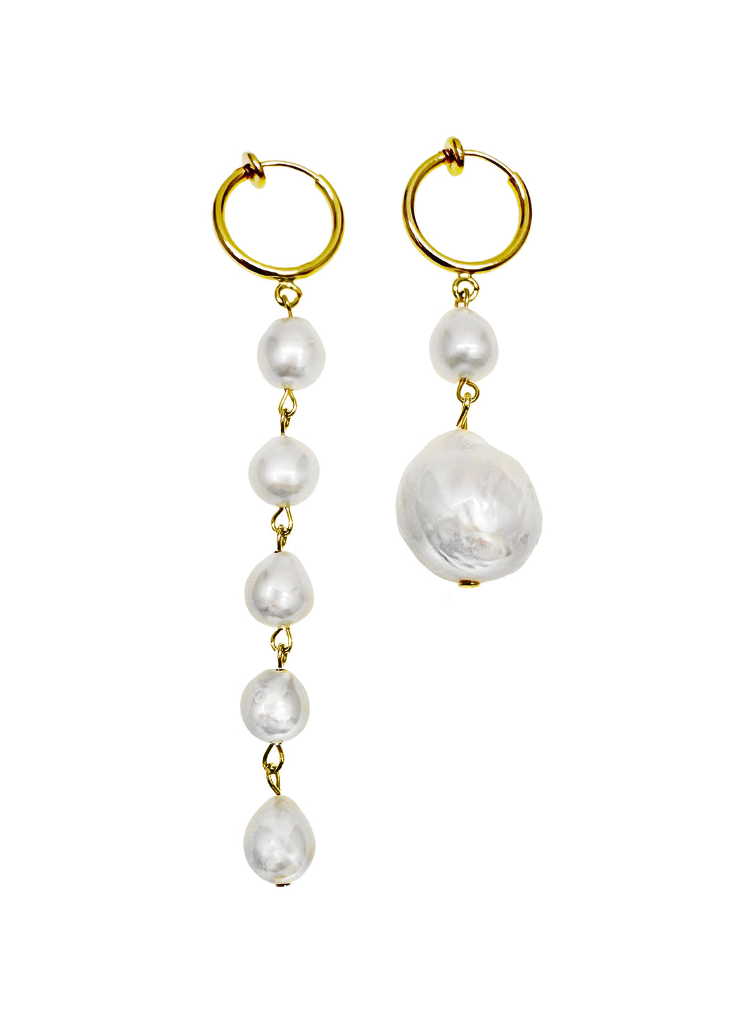 Asymmetric Baroque Pearls Dangle Clip-On Earrings LE037 - FARRA