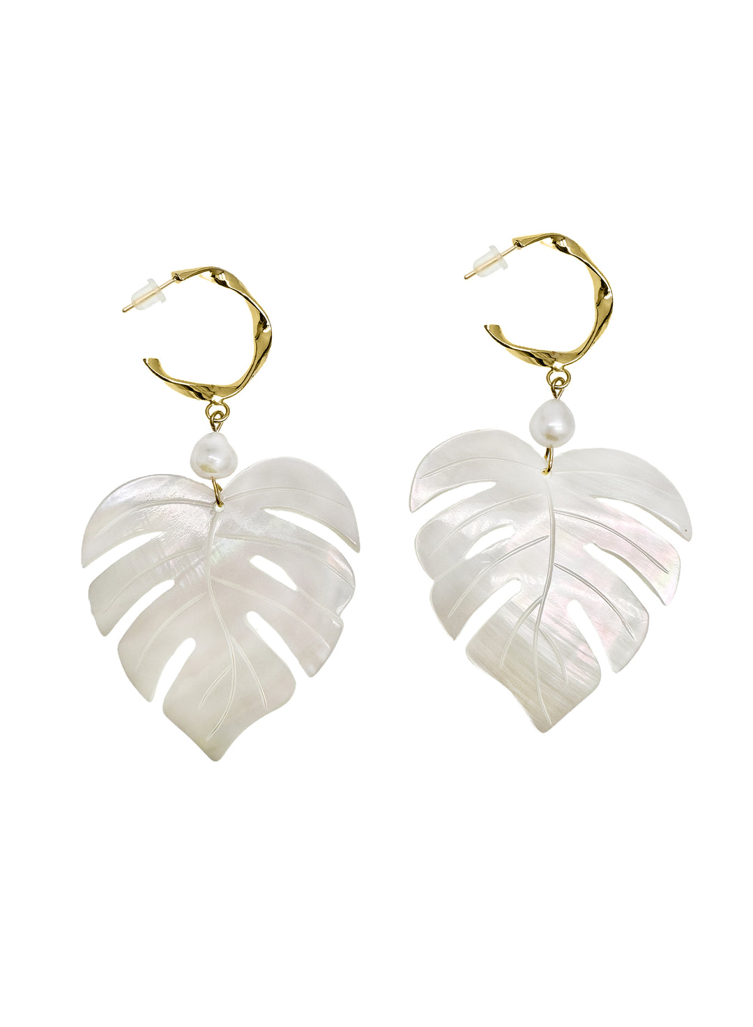 Leaves Shaped Shell with Pearls Chunky Earrings LE038 - FARRA