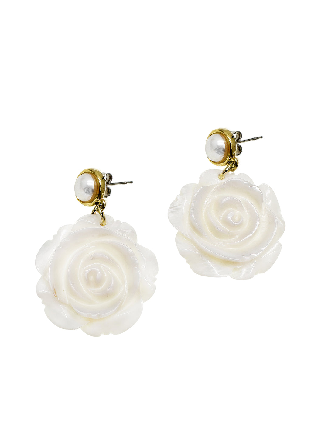 Rose Flower Shaped Shell Dangle Statement Earrings LE040 - FARRA