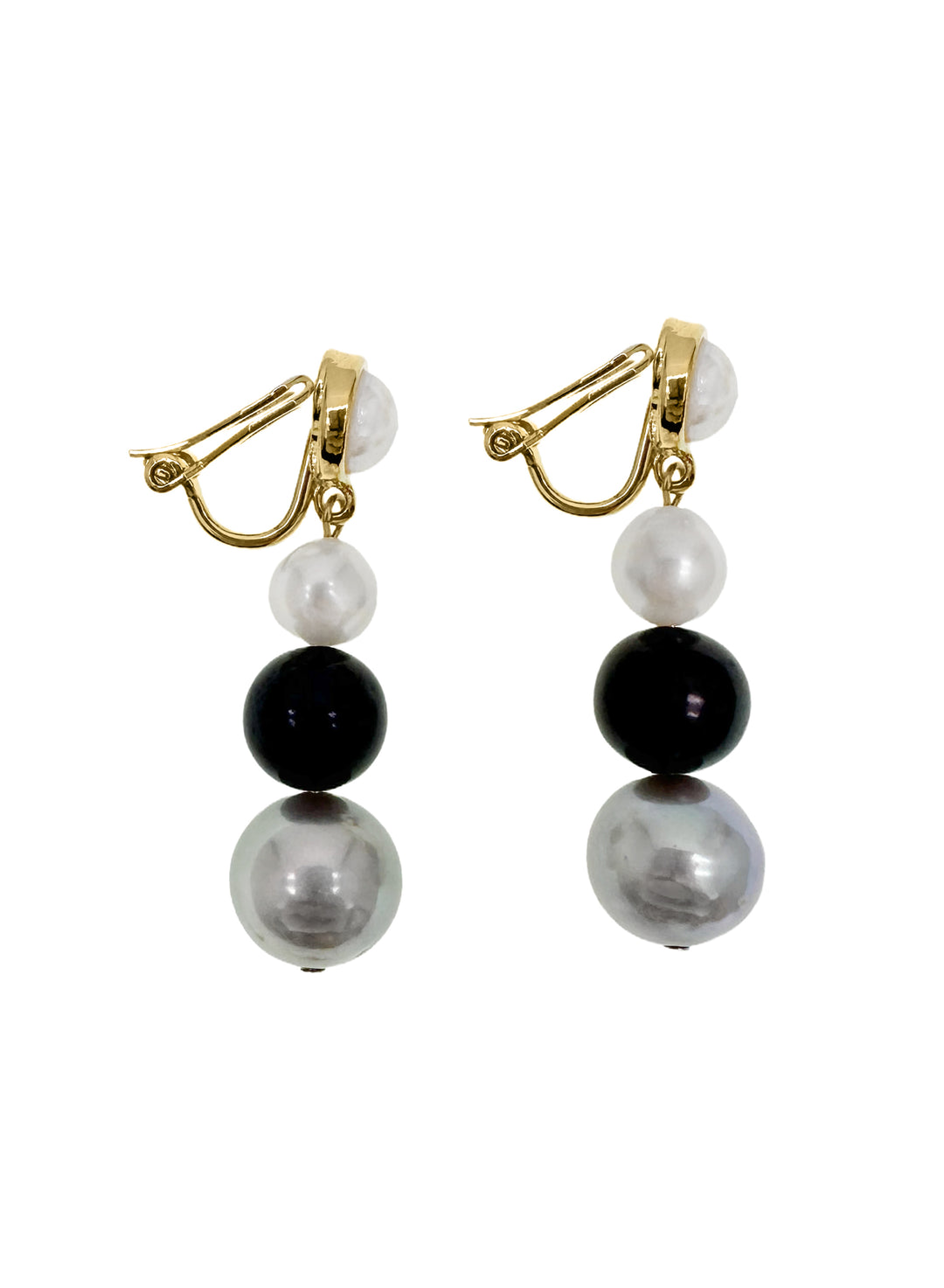 Timeless Black Gray and White Freshwater Pearls Clip-On Earrings LE043 - FARRA