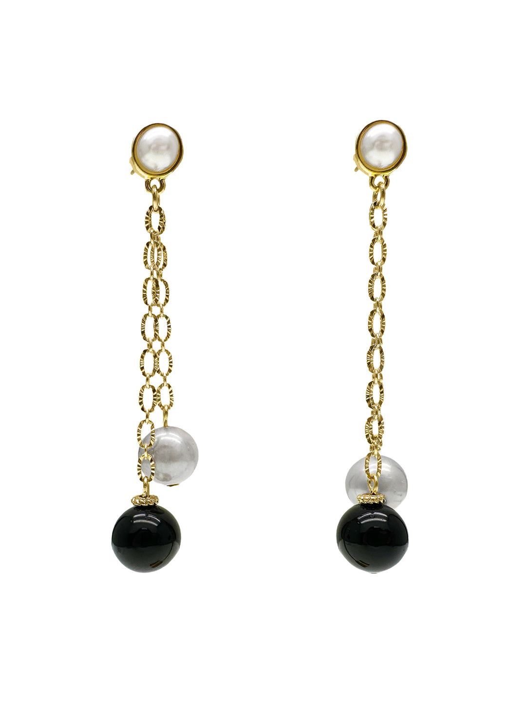 Black Obsidian and Gray Freshwater Pearls Drop Earrings LE044 - FARRA