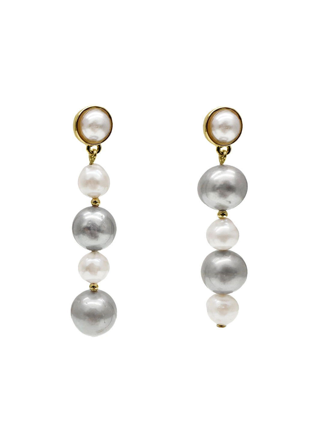 Classic White and Gray Natural Freshwater Pearls Stud Earrings LE046 - FARRA