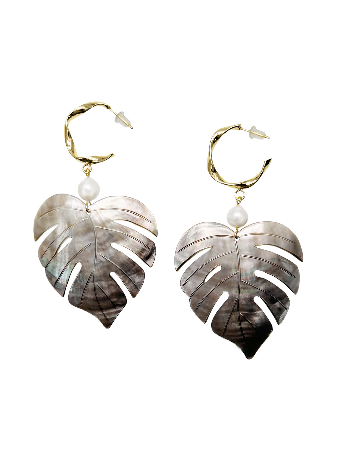 Leaves Shaped Shell With Pearls Hook Earrings LE047 - FARRA