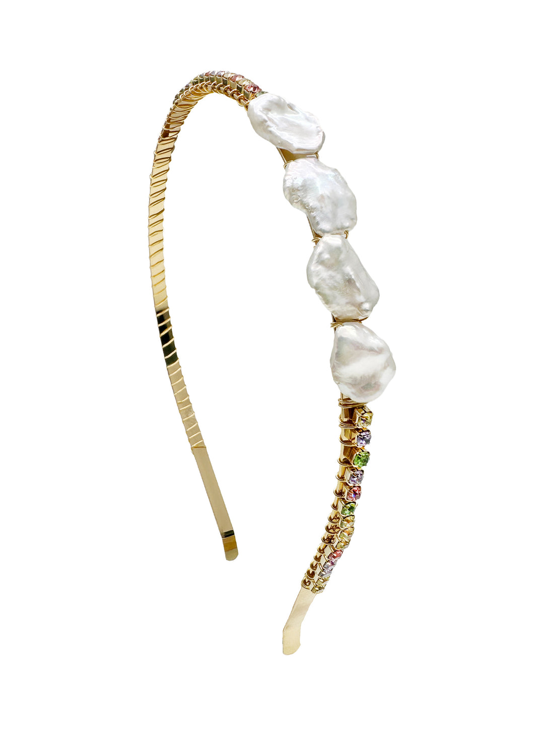 Freshwater Pearls And Colorful Zircon Handcrafted Hair Band LH001 - FARRA