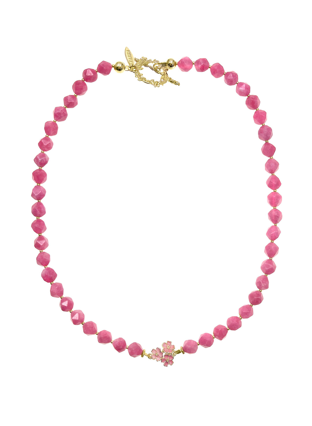 Pink Faceted Gemstone With Flower Pendant Necklace LN002 - FARRA