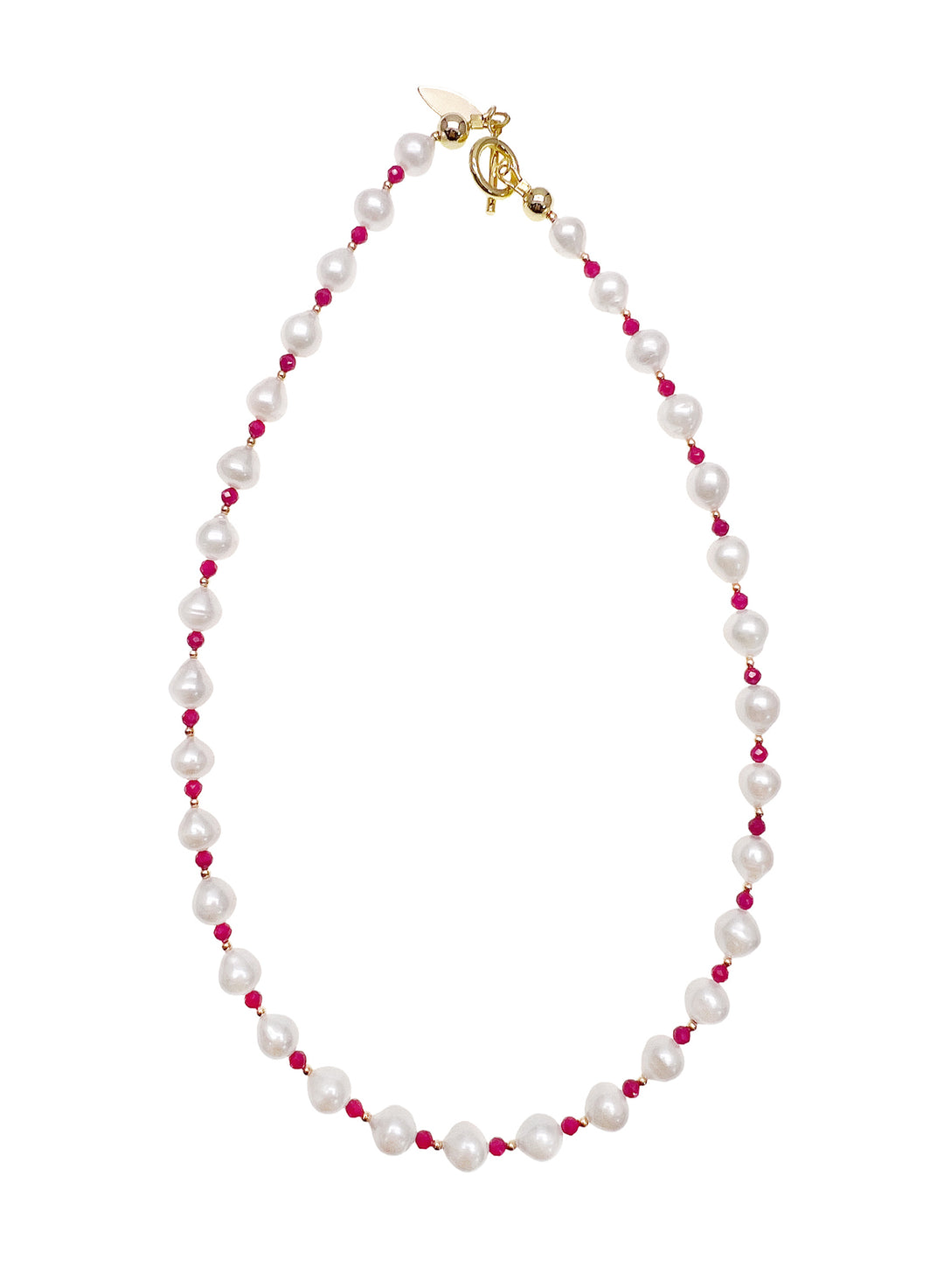 High Quality Freshwater Pearls With Red Ruby Necklace LN005 - FARRA