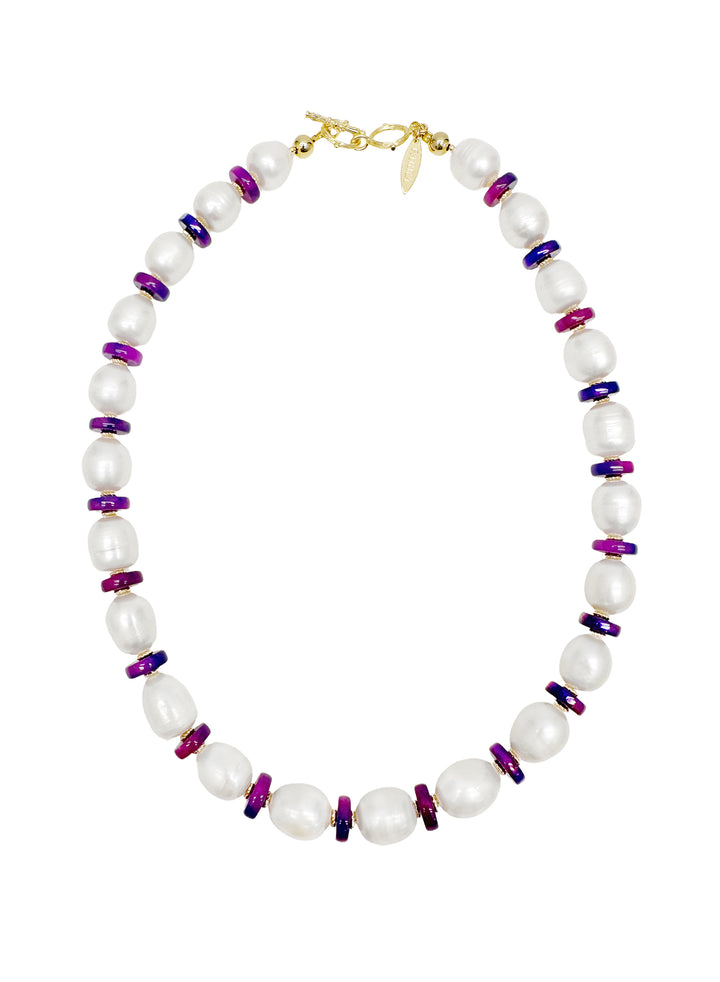 Natural Cultured Freshwater Pearls with Purple Gemstone Necklace LN011 - FARRA