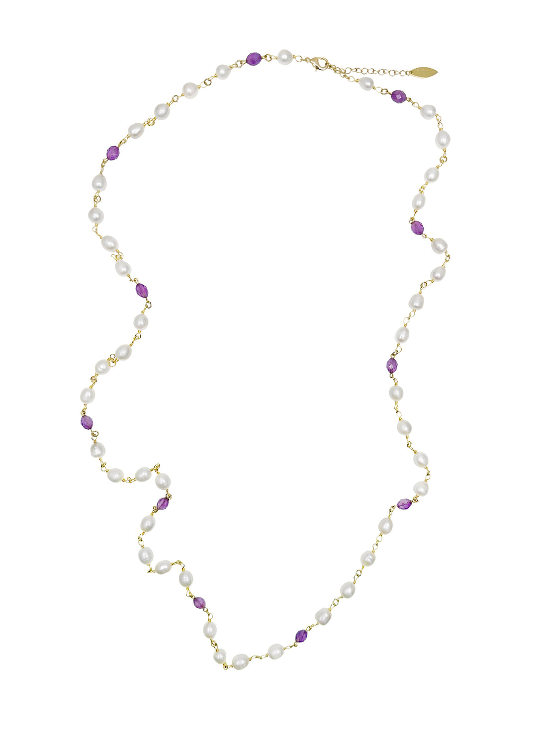Freshwater Pearls With Purple Amethyst Long Necklace LN022 - FARRA