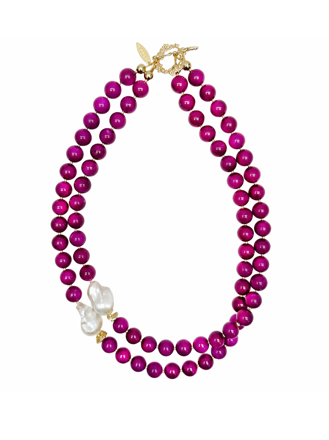 Magenta Gemstones With Baroque Pearls Double Layers Necklace LN014