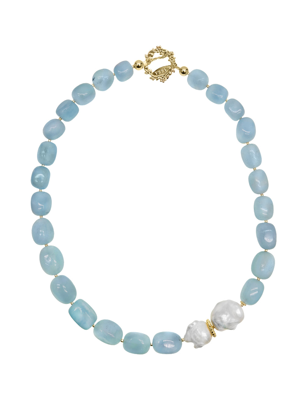 Nugget Aquamarine with Natural Baroque Pearls Necklace LN025 - FARRA