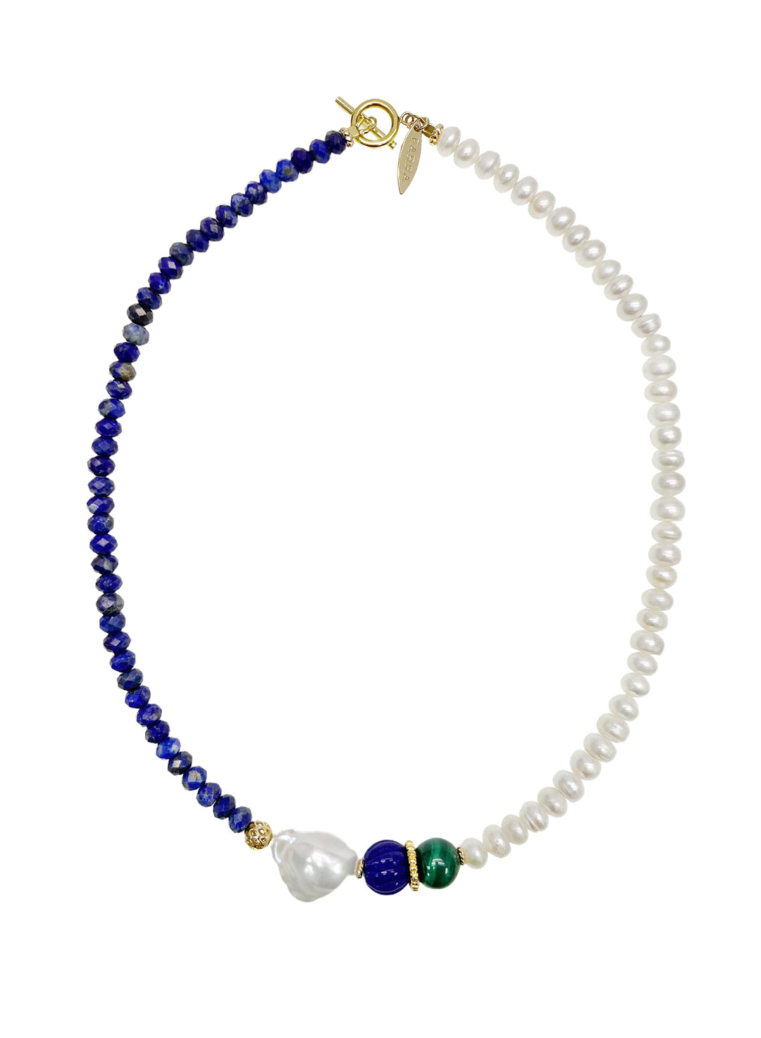 Blue Lapis Lazuli and Baroque Pearl Statement Necklace/ Choker LN028 - FARRA