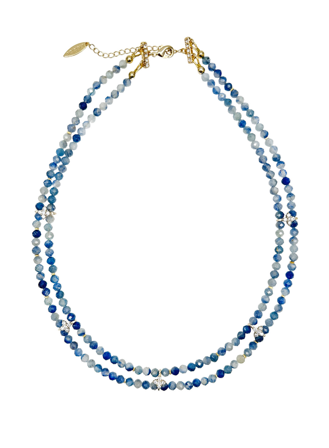 Double Layers Faceted Blue Kyanite with Zircon Stone Collar Necklace LN030 - FARRA