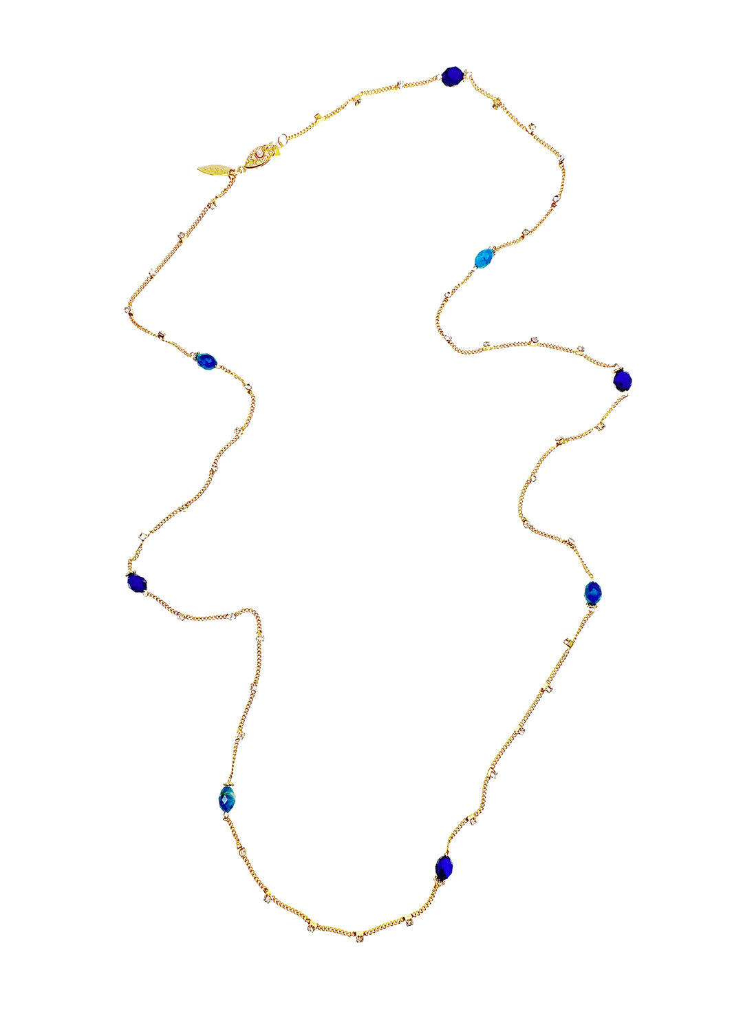 Gold Chain with Blue Gemstone Long Necklace LN032 - FARRA