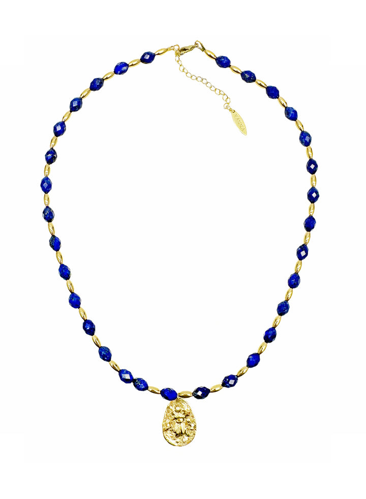 Blue Lapis with Coin Pendant Necklace LN035 - FARRA