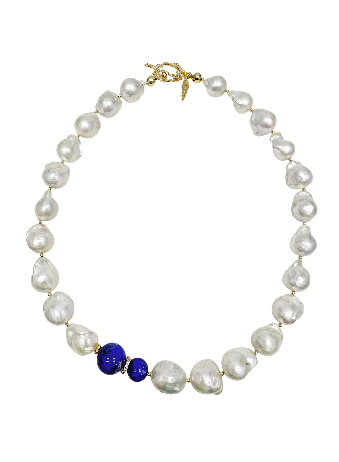 Baroque Pearls with Blue Lapis Chunky Necklace LN036 - FARRA