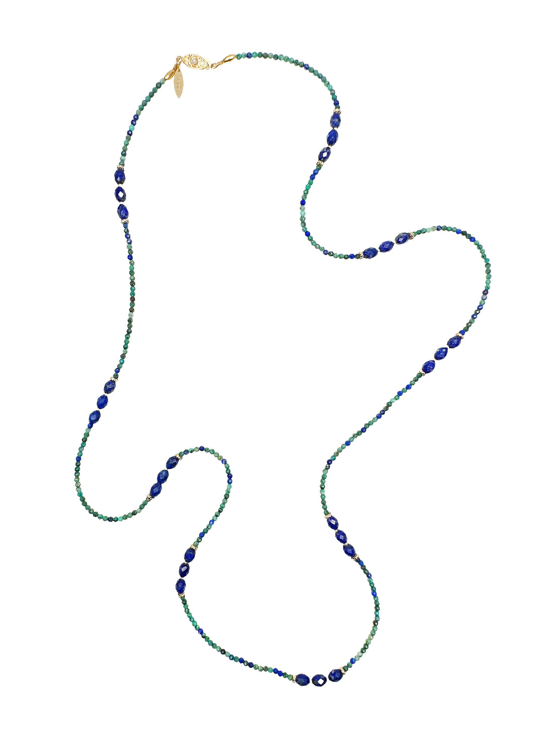 Phoenix Lapis with Blue Lapis Beaded Long Necklace LN038 - FARRA