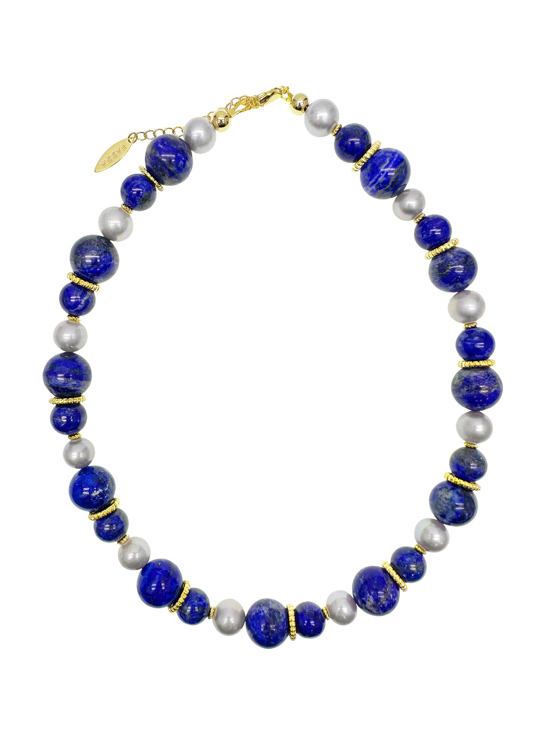 Stunning Lapis with Gray Freshwater Pearls Chunky Necklace LN039 - FARRA
