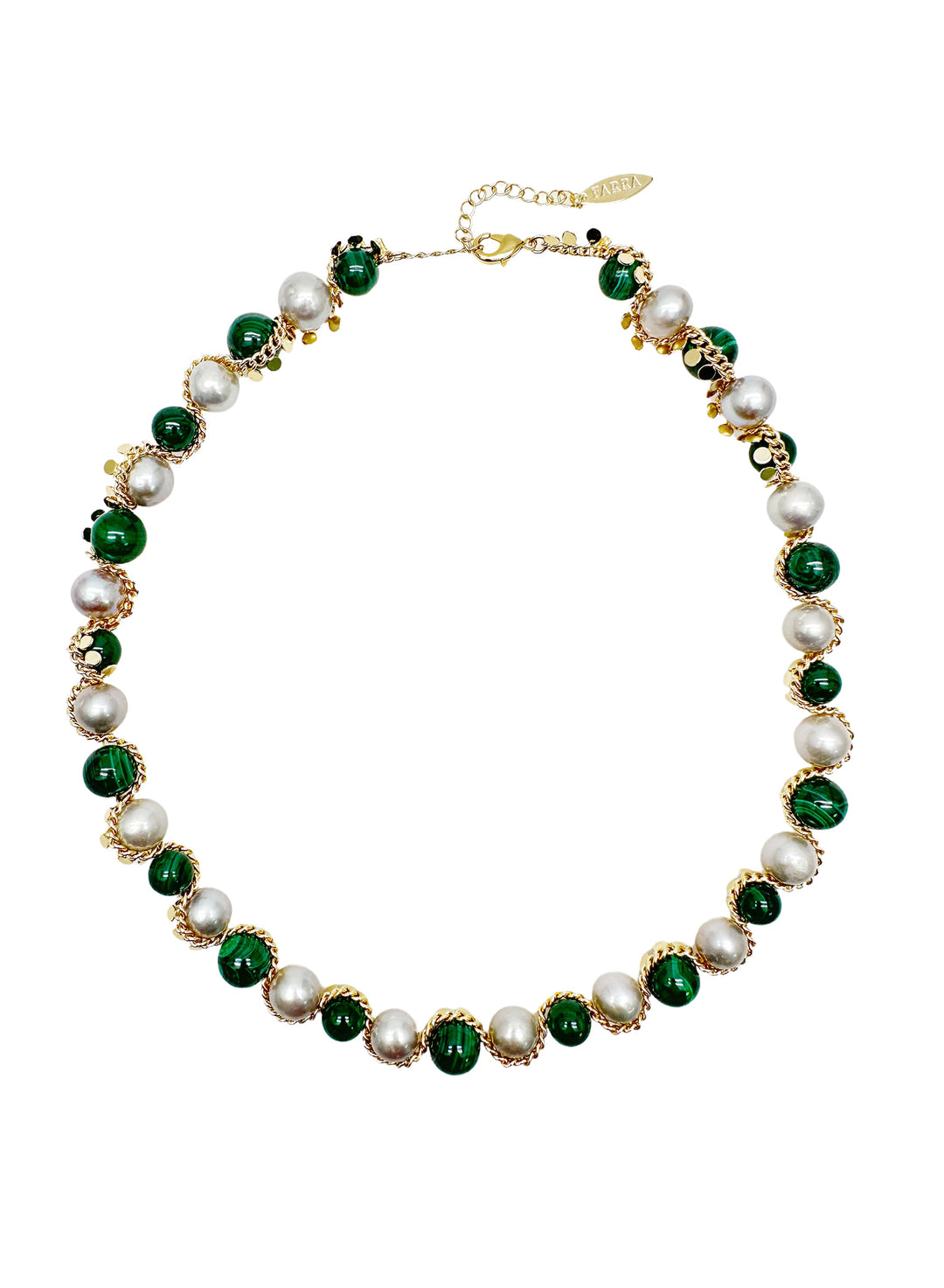 Green Malachite with Gray Freshwater Pearls Statement Necklace LN041 - FARRA