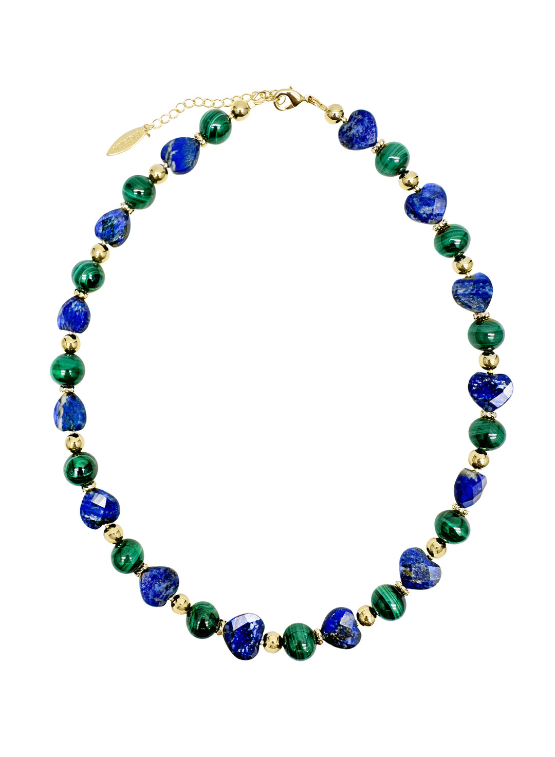 Heart-Shaped Lapis with Round Malachite Statement Necklace LN048 - FARRA