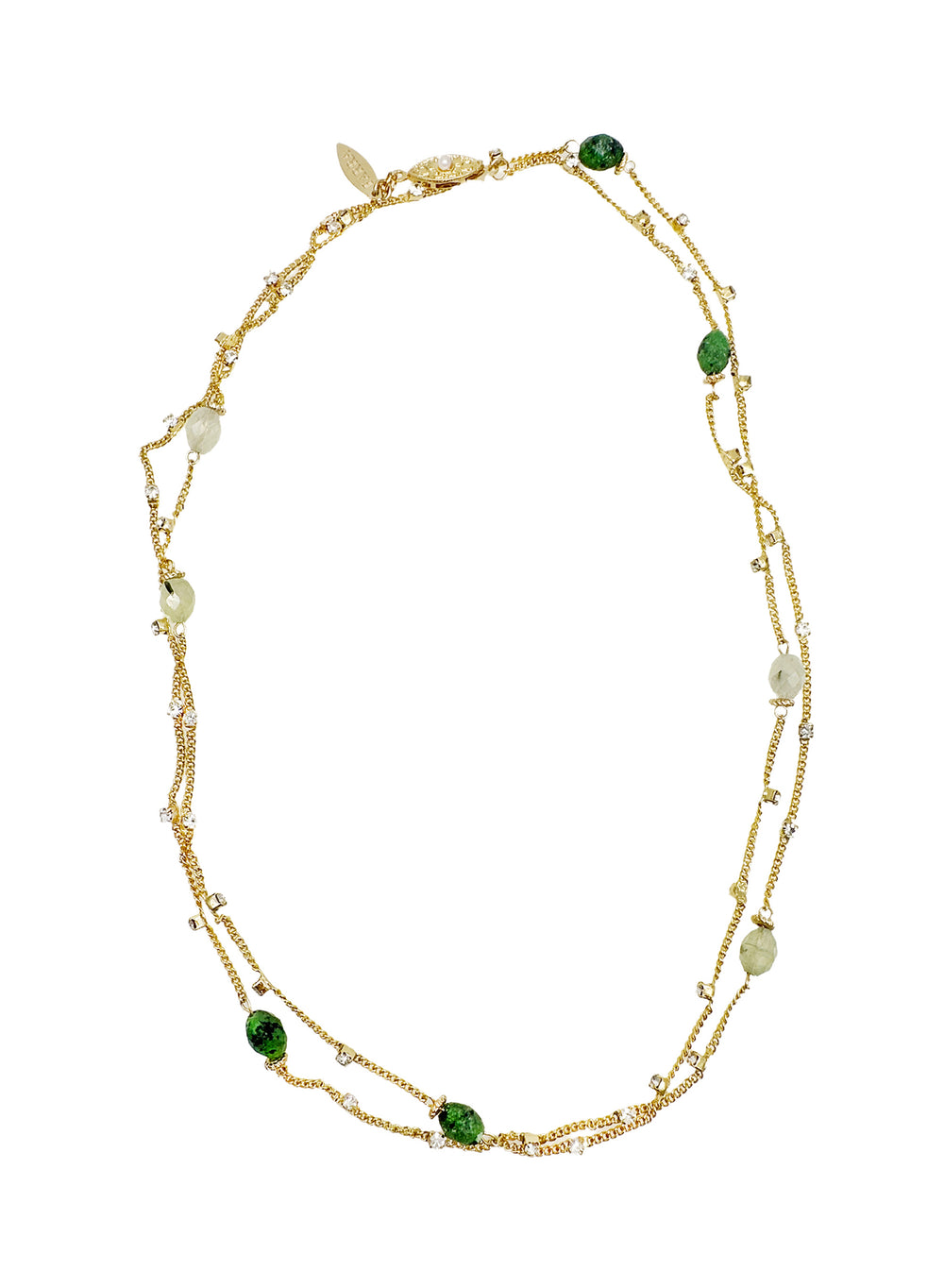 Zircon Stone With Green Gemstone Long Gold Necklace LN050 - FARRA