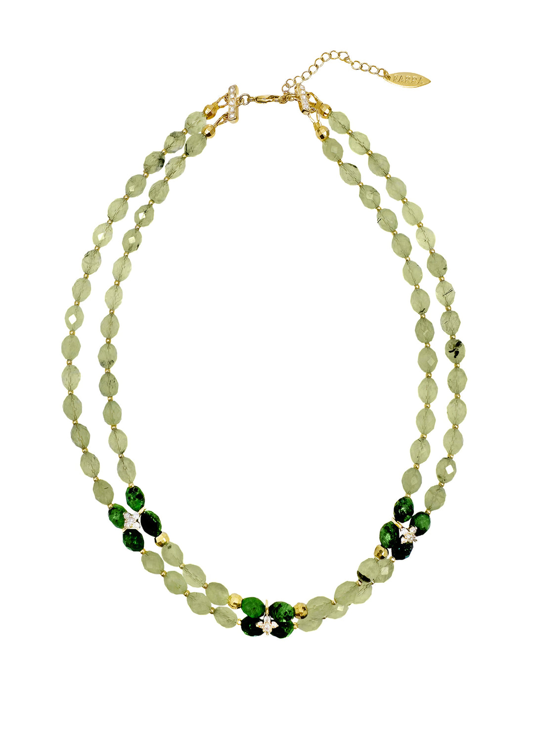 Prehnite with Zircon Stones Double Layers Collar Necklace LN051 - FARRA