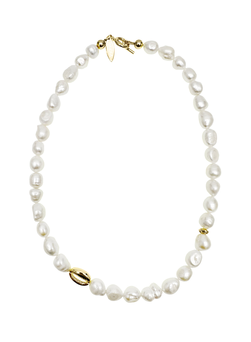 Irregular Freshwater Pearls with Gold Shell Charm Necklace LN055 - FARRA