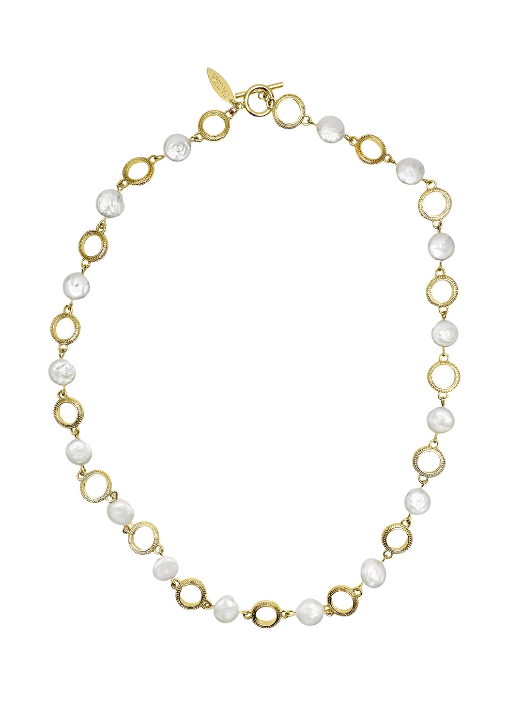 Gold Chain with Coin-Shaped Freshwater Pearls Necklace LN057 - FARRA