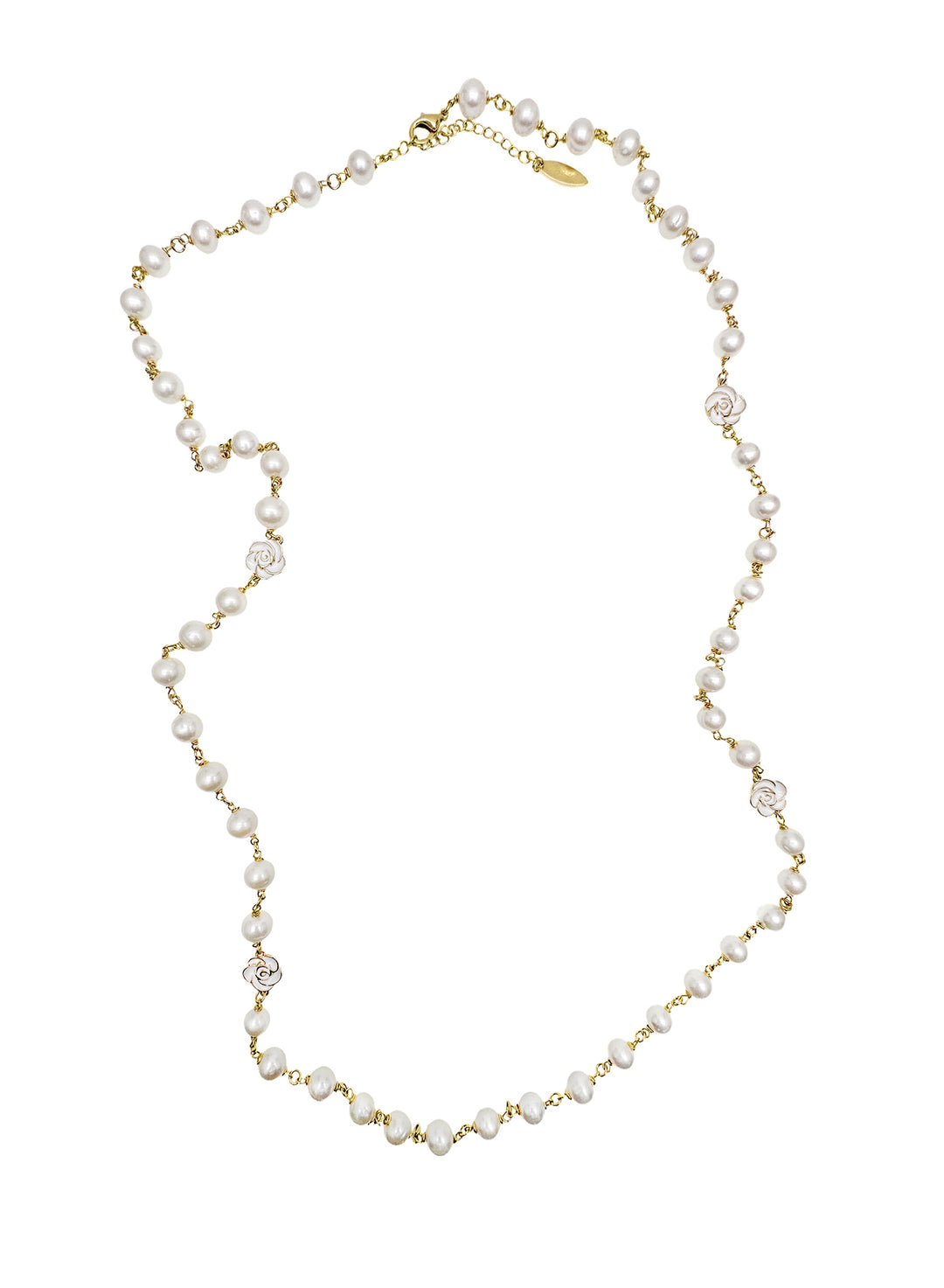 Timeless Freshwater Pearls with White Rose Flowers Long Necklace LN061 - FARRA