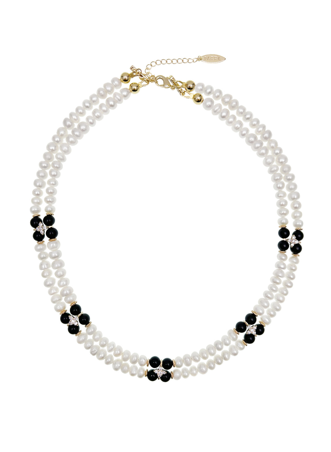 Freshwater Pearls with Black Obsidian and Zircon Stone Statement Collar Necklace LN070 - FARRA