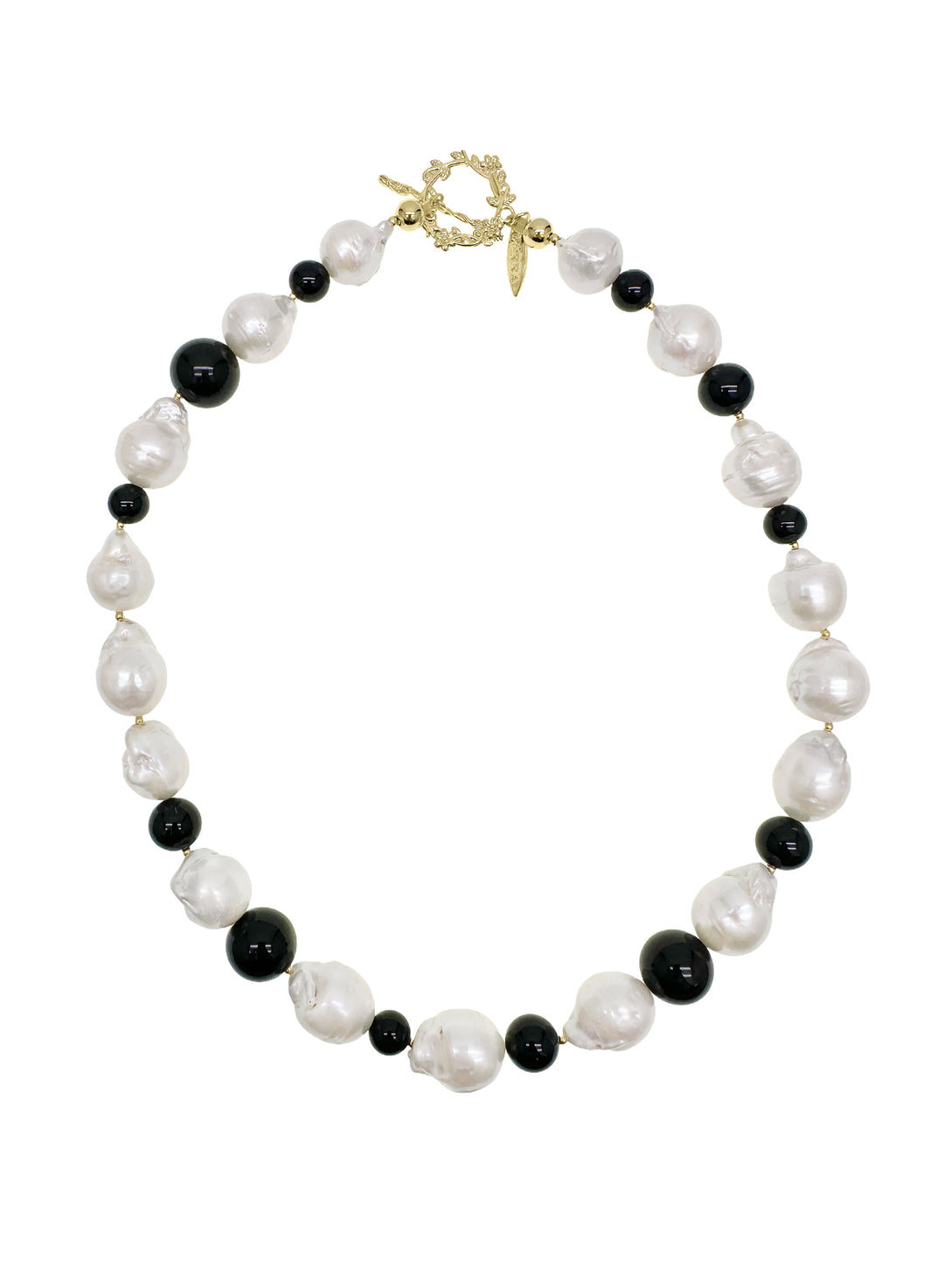 White Baroque Pearls with Black Obsidian Chunky Necklace LN072 - FARRA